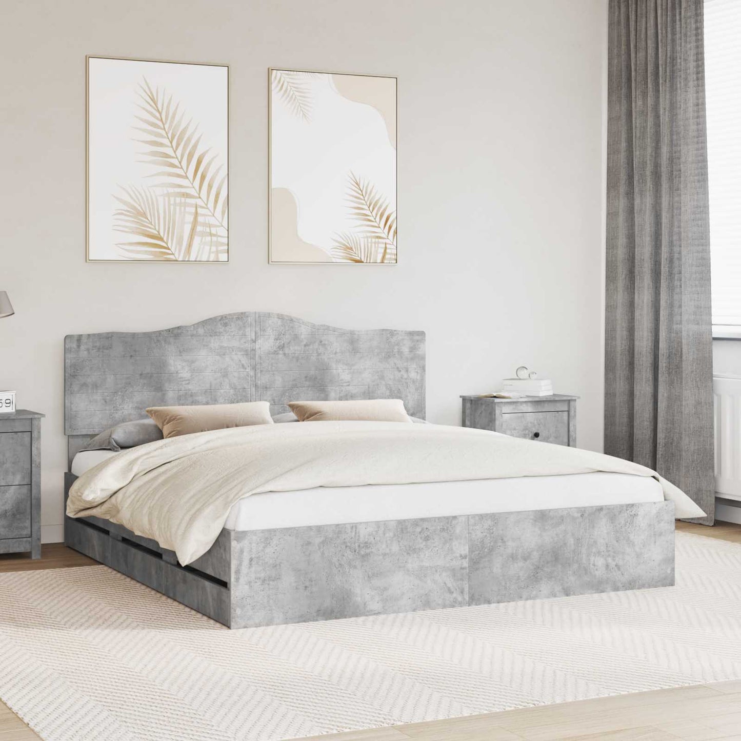 Bed Frame with Drawer Concrete Grey 180 x 200 cm Engineer Wood
