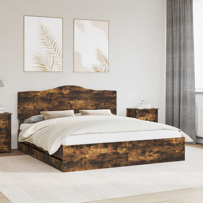 Bed Frame with Drawer Smoked Oak 180 x 200 cm Engineer Wood