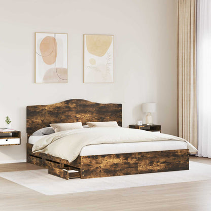Bed Frame with Drawer Smoked Oak 180 x 200 cm Engineer Wood