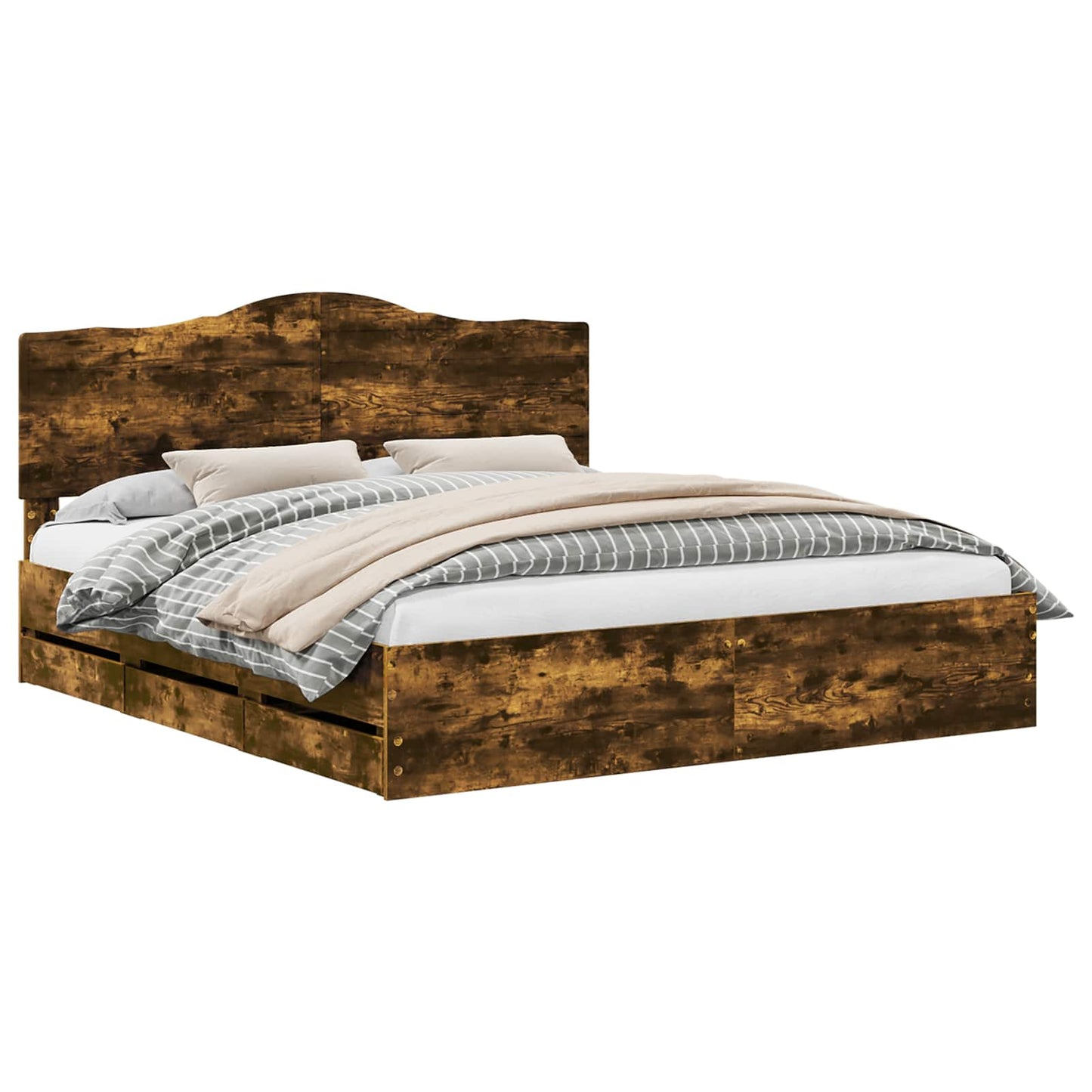 Bed Frame with Drawer Smoked Oak 180 x 200 cm Engineer Wood