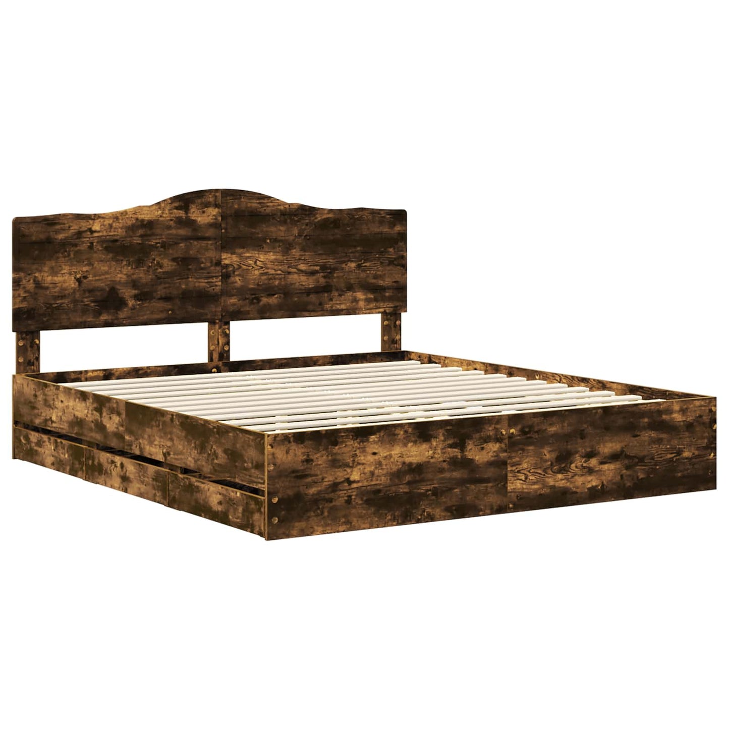 Bed Frame with Drawer Smoked Oak 180 x 200 cm Engineer Wood