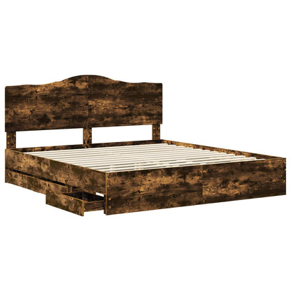 Bed Frame with Drawer Smoked Oak 180 x 200 cm Engineer Wood