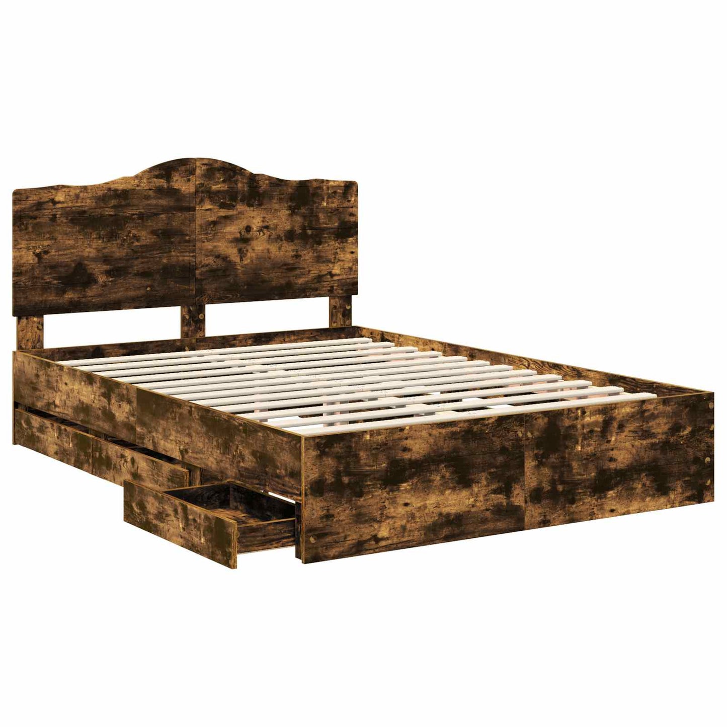 Bed Frame with Drawer Smoked Oak 160 x 200 cm Engineer Wood