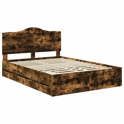 Bed Frame with Drawer Smoked Oak 150 x 200 cm Engineer Wood