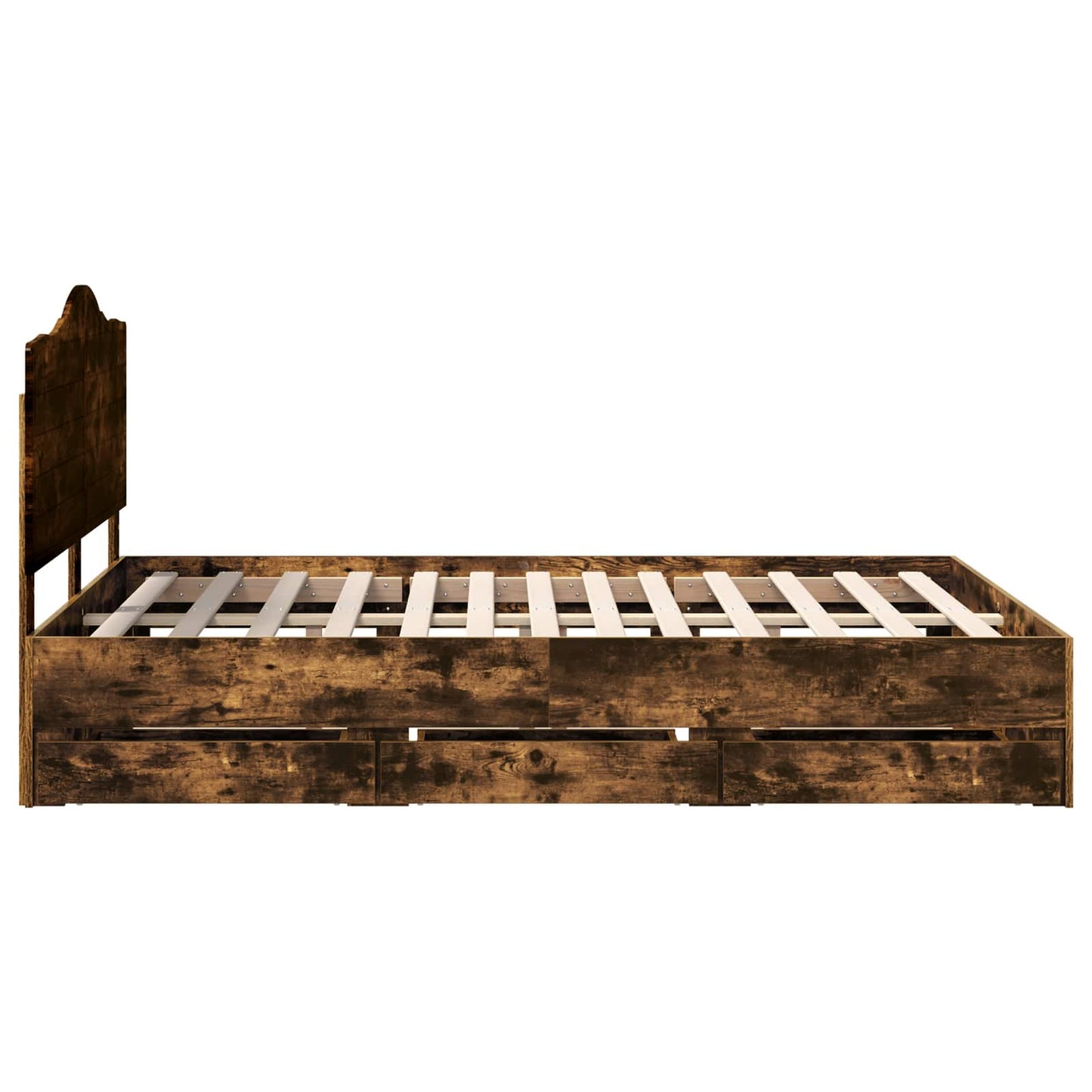 Bed Frame with Drawer Smoked Oak 150 x 200 cm Engineer Wood