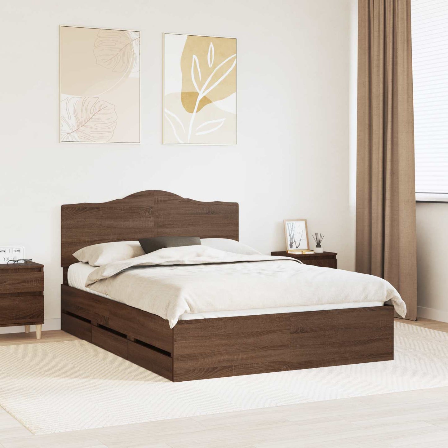 Bed Frame with Drawer Brown Oak 150 x 200 cm Engineer Wood