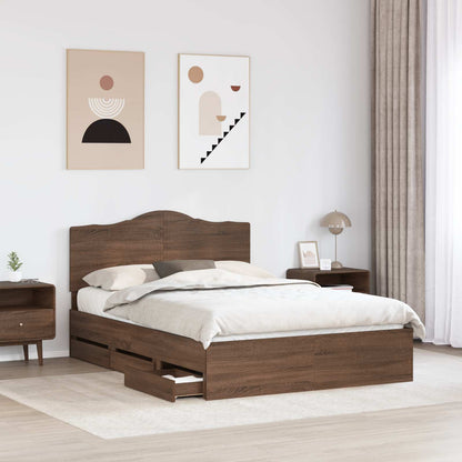 Bed Frame with Drawer Brown Oak 150 x 200 cm Engineer Wood