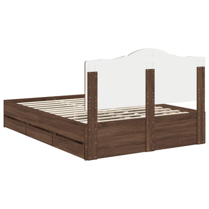 Bed Frame with Drawer Brown Oak 150 x 200 cm Engineer Wood