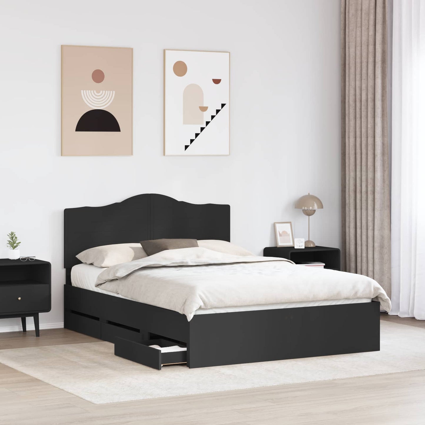 Bed Frame with Drawer Black 140 x 200 cm Engineer Wood