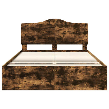 Bed Frame with Drawer Smoked Oak 140 x 200 cm Engineer Wood