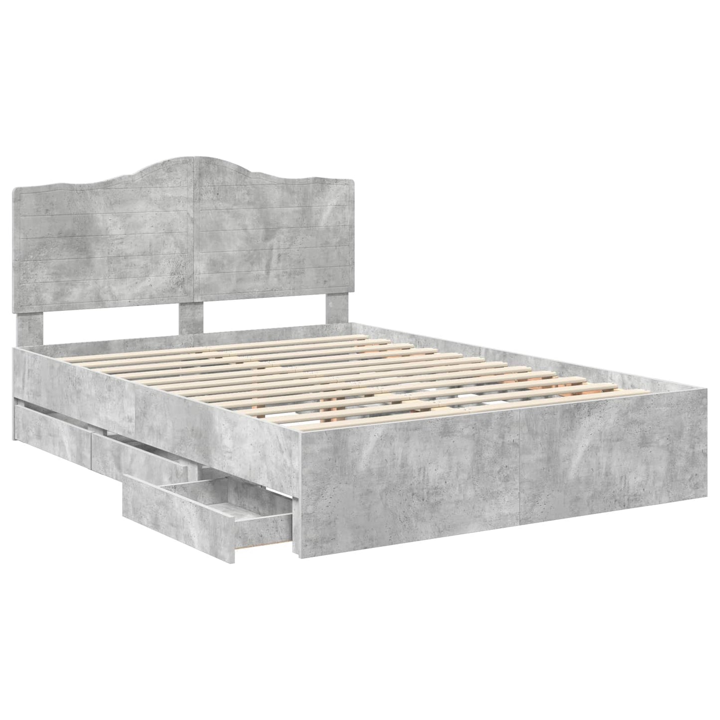 Bed Frame with Drawer Concrete Grey 140 x 190 cm Engineer Wood