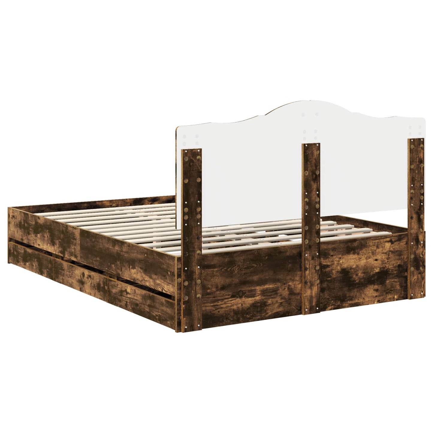 Bed Frame with Drawer Smoked Oak 140 x 190 cm Engineer Wood