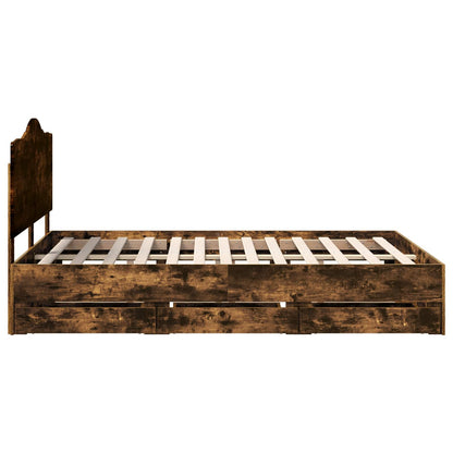 Bed Frame with Drawer Smoked Oak 140 x 190 cm Engineer Wood