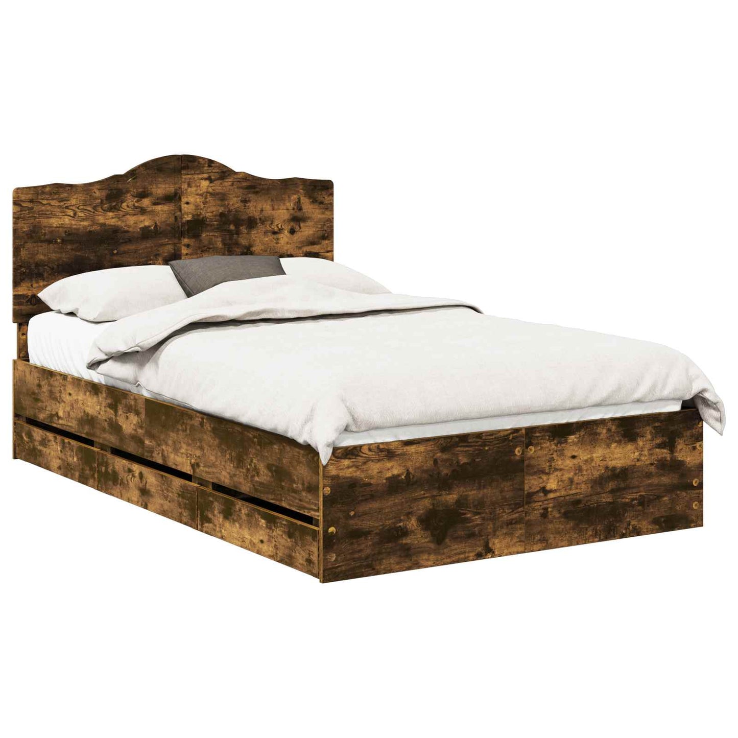 Bed Frame with Drawer Smoked Oak 135 x 190 cm Engineer Wood