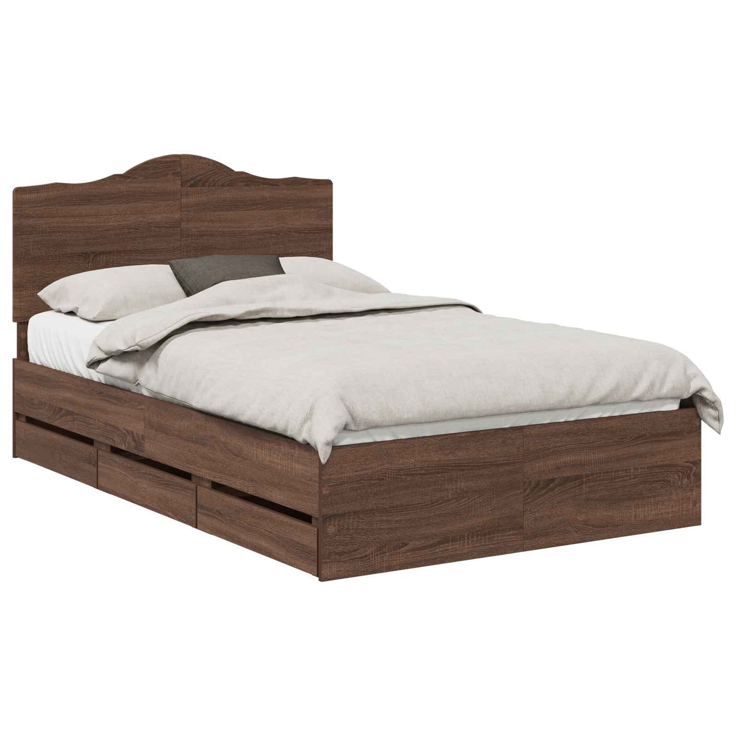 Bed Frame with Drawer Brown Oak 135 x 190 cm Engineer Wood