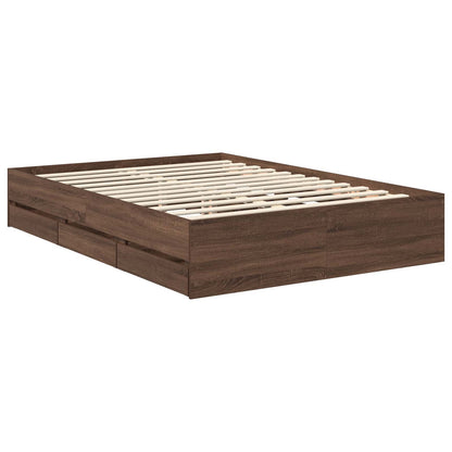 Bed Frame with Drawer Brown Oak 135 x 190 cm Engineer Wood