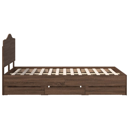 Bed Frame with Drawer Brown Oak 135 x 190 cm Engineer Wood