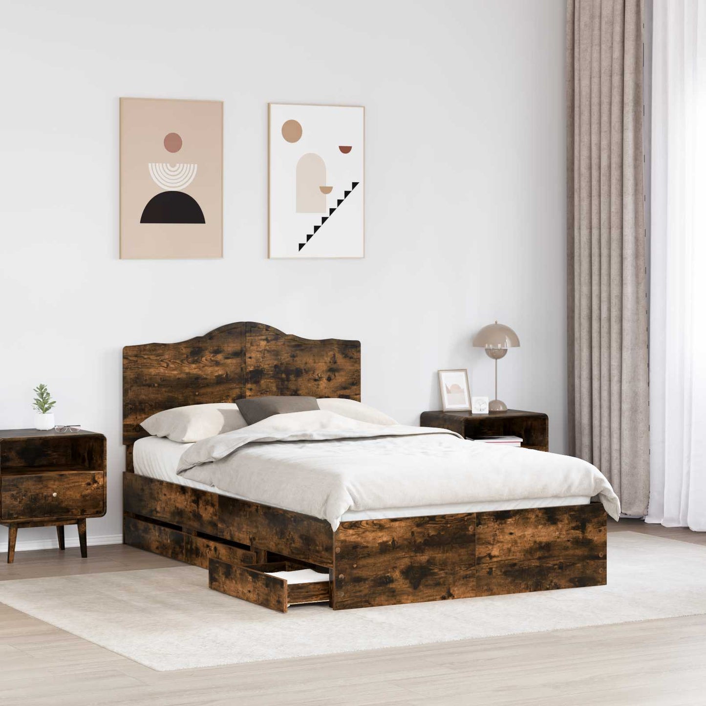 Bed Frame with Drawer Smoked Oak 120 x 200 cm Engineer Wood