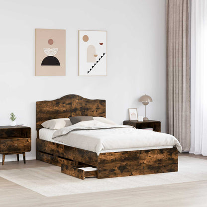 Bed Frame with Drawer Smoked Oak 120 x 200 cm Engineer Wood