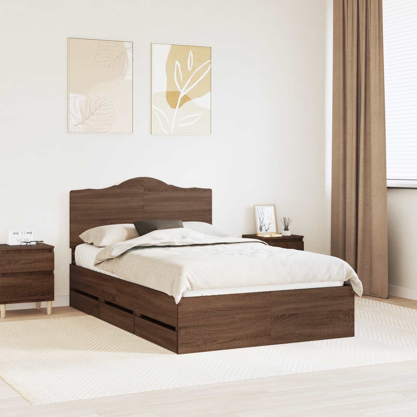 Bed Frame with Drawer Brown Oak 120 x 190 cm Engineer Wood