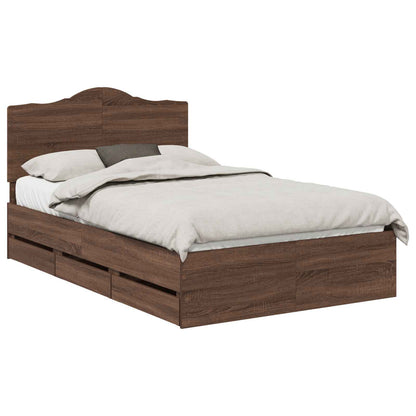 Bed Frame with Drawer Brown Oak 120 x 190 cm Engineer Wood