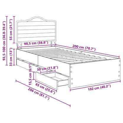 Bed Frame with Drawer Black 100 x 200 cm Engineer Wood