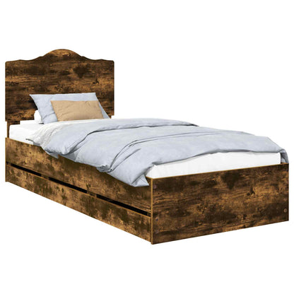 Bed Frame with Drawer Smoked Oak 100 x 200 cm Engineer Wood