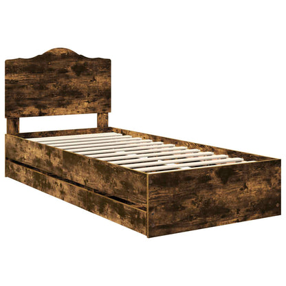 Bed Frame with Drawer Smoked Oak 100 x 200 cm Engineer Wood