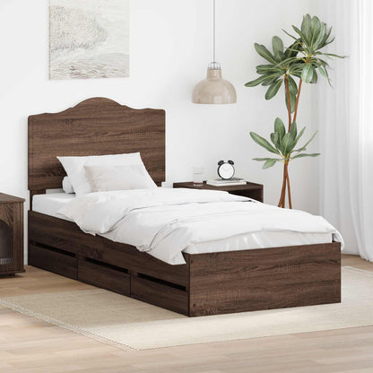 Bed Frame with Drawer Brown Oak 100 x 200 cm Engineer Wood