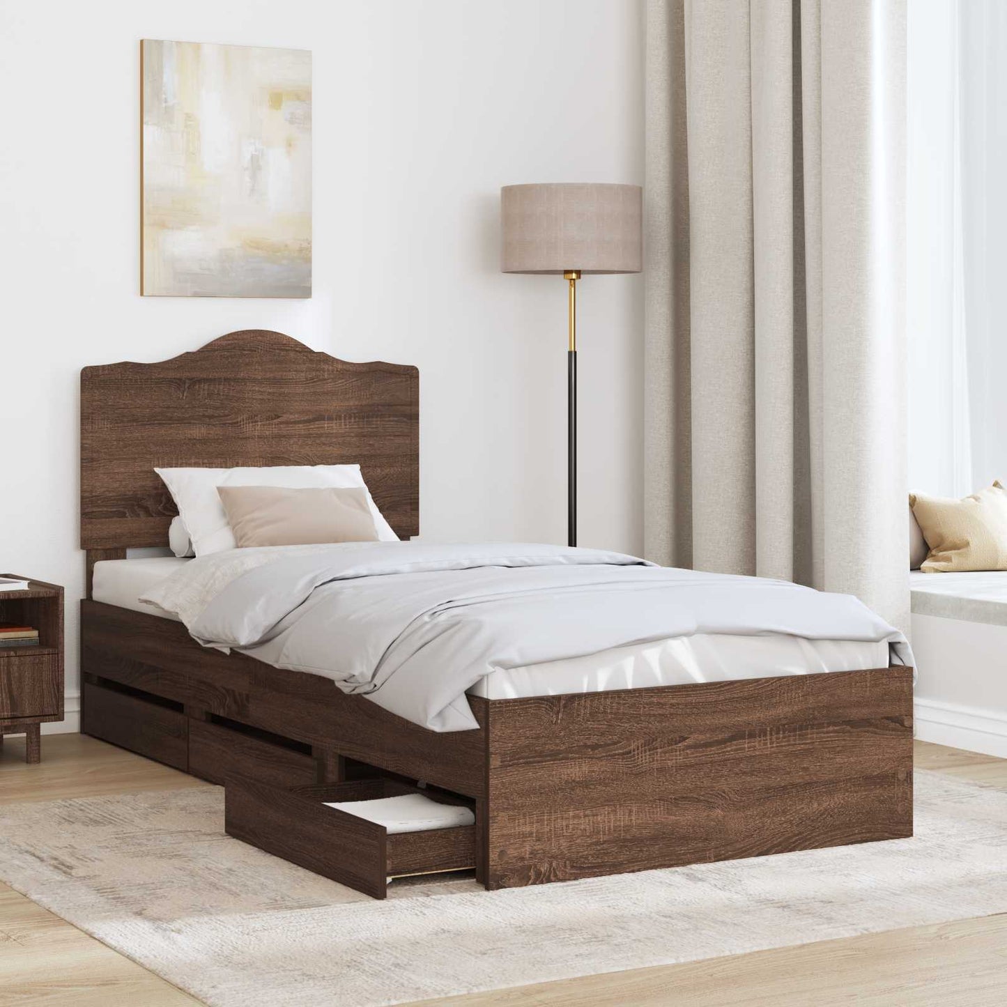 Bed Frame with Drawer Brown Oak 100 x 200 cm Engineer Wood