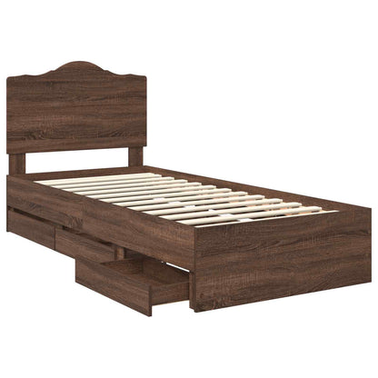 Bed Frame with Drawer Brown Oak 100 x 200 cm Engineer Wood