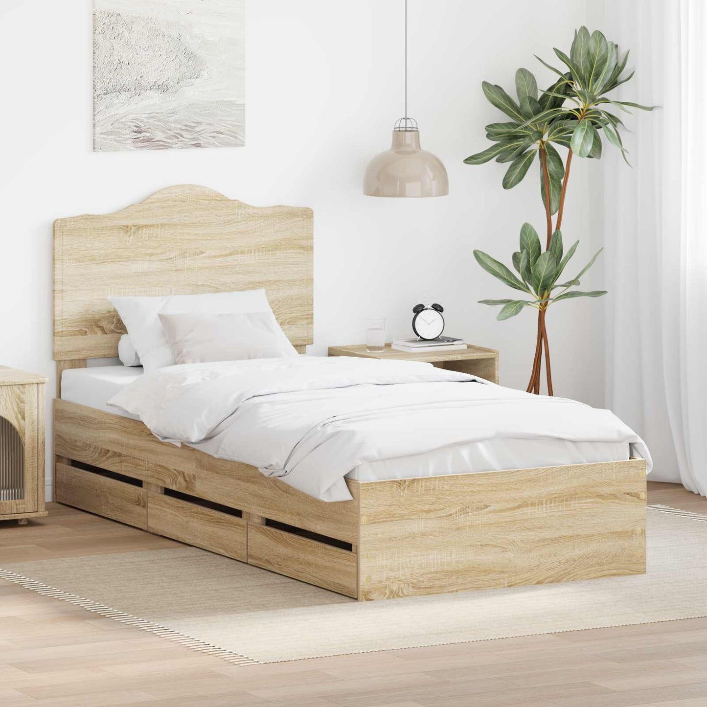 Bed Frame with Drawer Sonoma Oak 90 x 200 cm Engineer Wood