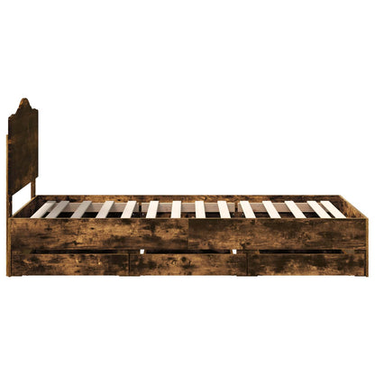 Bed Frame with Drawer Smoked Oak 90 x 200 cm Engineer Wood