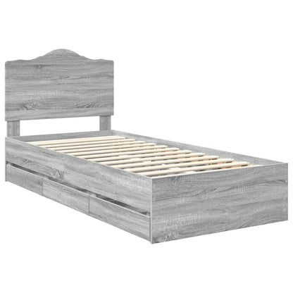 Bed Frame with Drawer Grey Sonoma 90 x 200 cm Engineer Wood