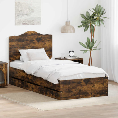 Bed Frame with Drawer Smoked Oak 90 x 190 cm Engineer Wood