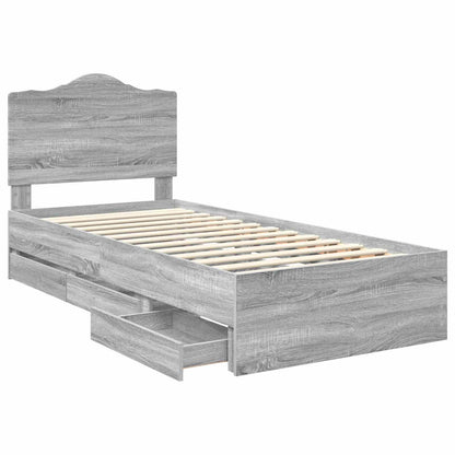 Bed Frame with Drawer Grey Sonoma 90 x 190 cm Engineer Wood
