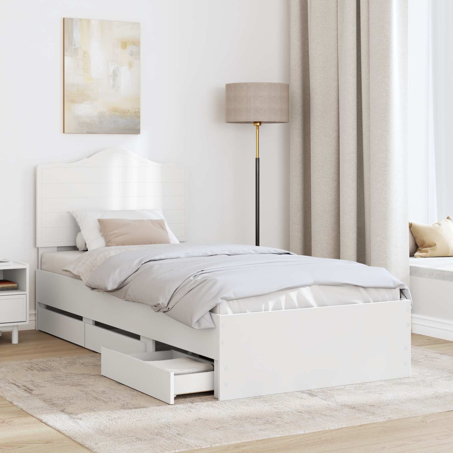 Bed Frame with Drawer White 75 x 190 cm Engineer Wood