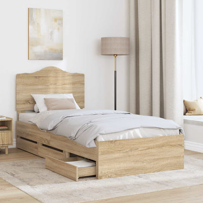 Bed Frame with Drawer Sonoma Oak 75 x 190 cm Engineer Wood