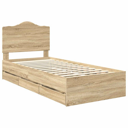 Bed Frame with Drawer Sonoma Oak 75 x 190 cm Engineer Wood