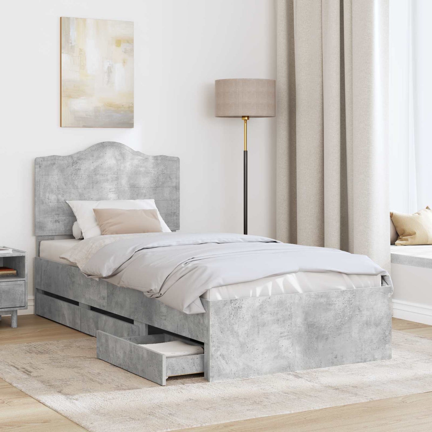 Bed Frame with Drawer Concrete Grey 75 x 190 cm Engineer Wood