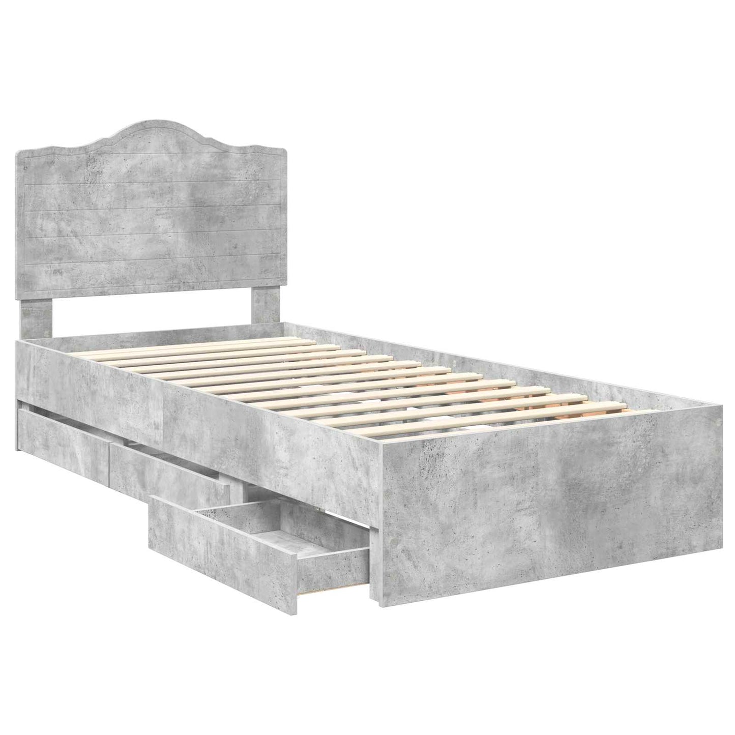 Bed Frame with Drawer Concrete Grey 75 x 190 cm Engineer Wood