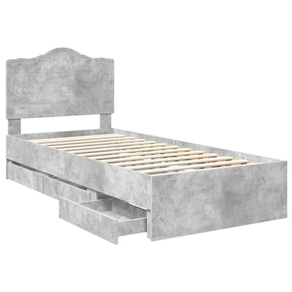 Bed Frame with Drawer Concrete Grey 75 x 190 cm Engineer Wood