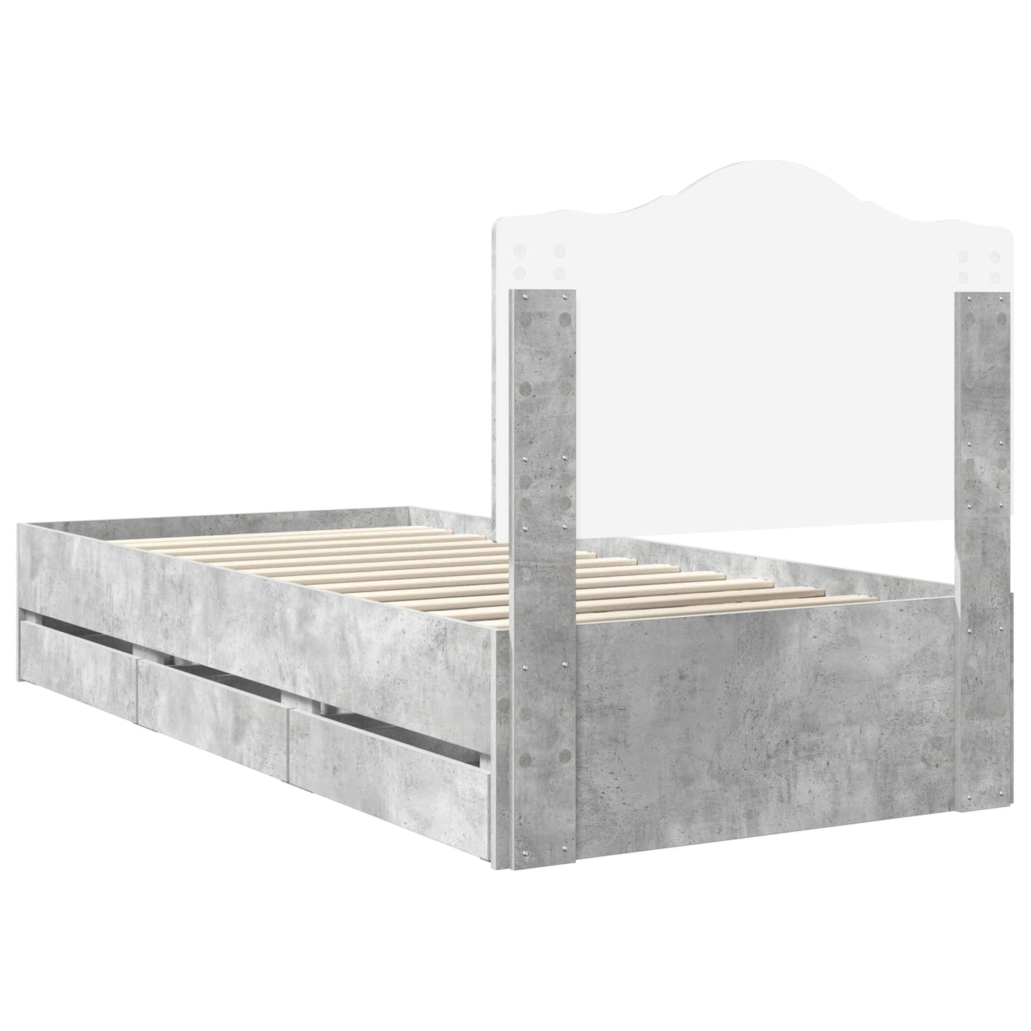 Bed Frame with Drawer Concrete Grey 75 x 190 cm Engineer Wood