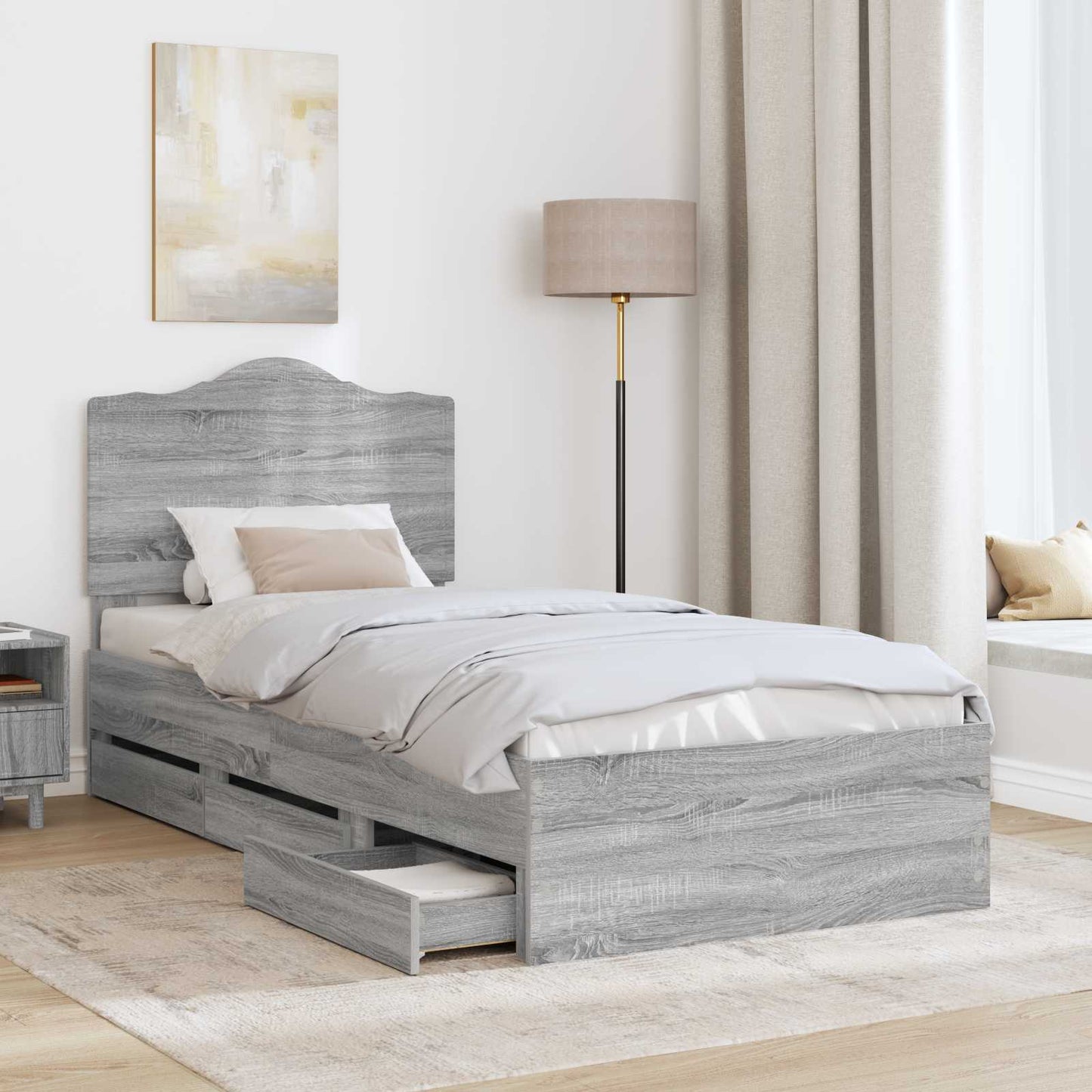 Bed Frame with Drawer Grey Sonoma 75 x 190 cm Engineer Wood