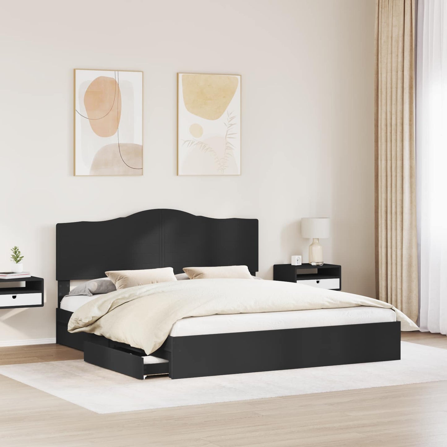 Storage Bed with Headboard Black 200 x 200 cm Engineered Wood