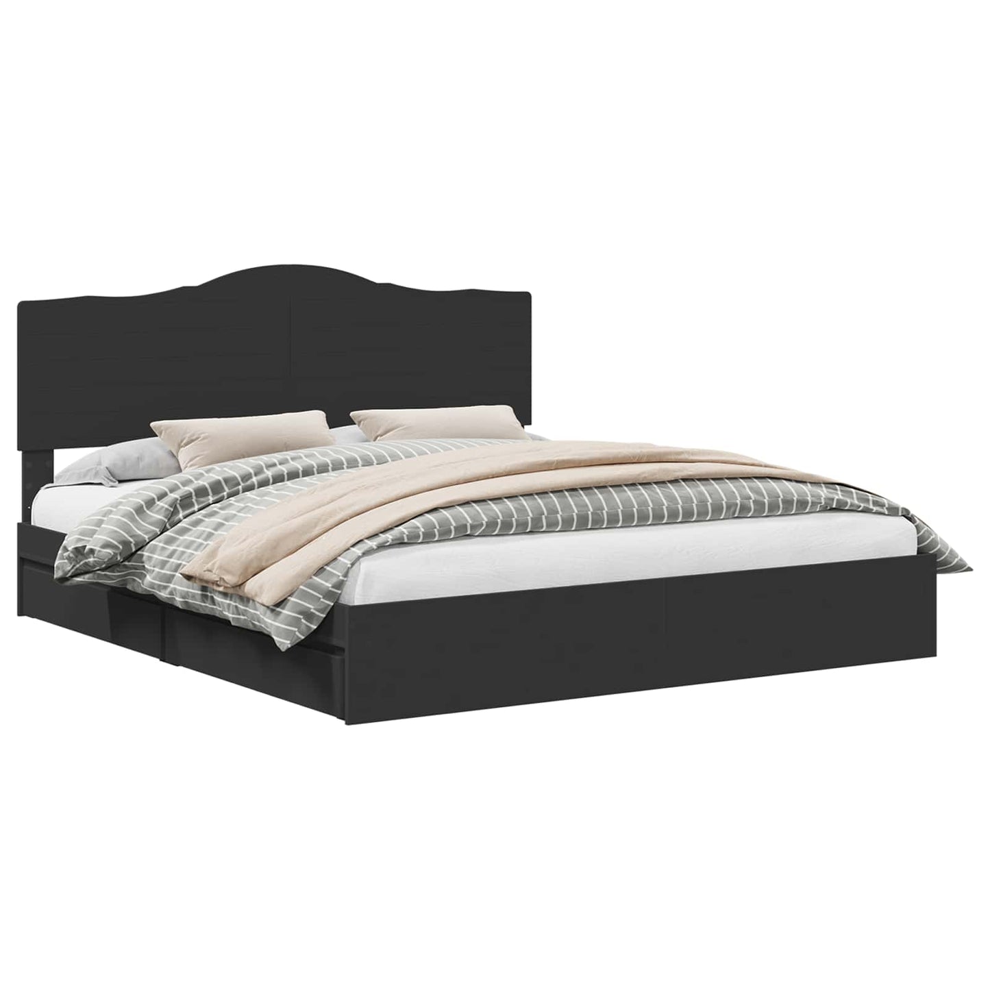 Storage Bed with Headboard Black 200 x 200 cm Engineered Wood
