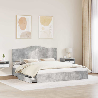 Storage Bed Concrete Grey 200 x 200 cm Engineered Wood