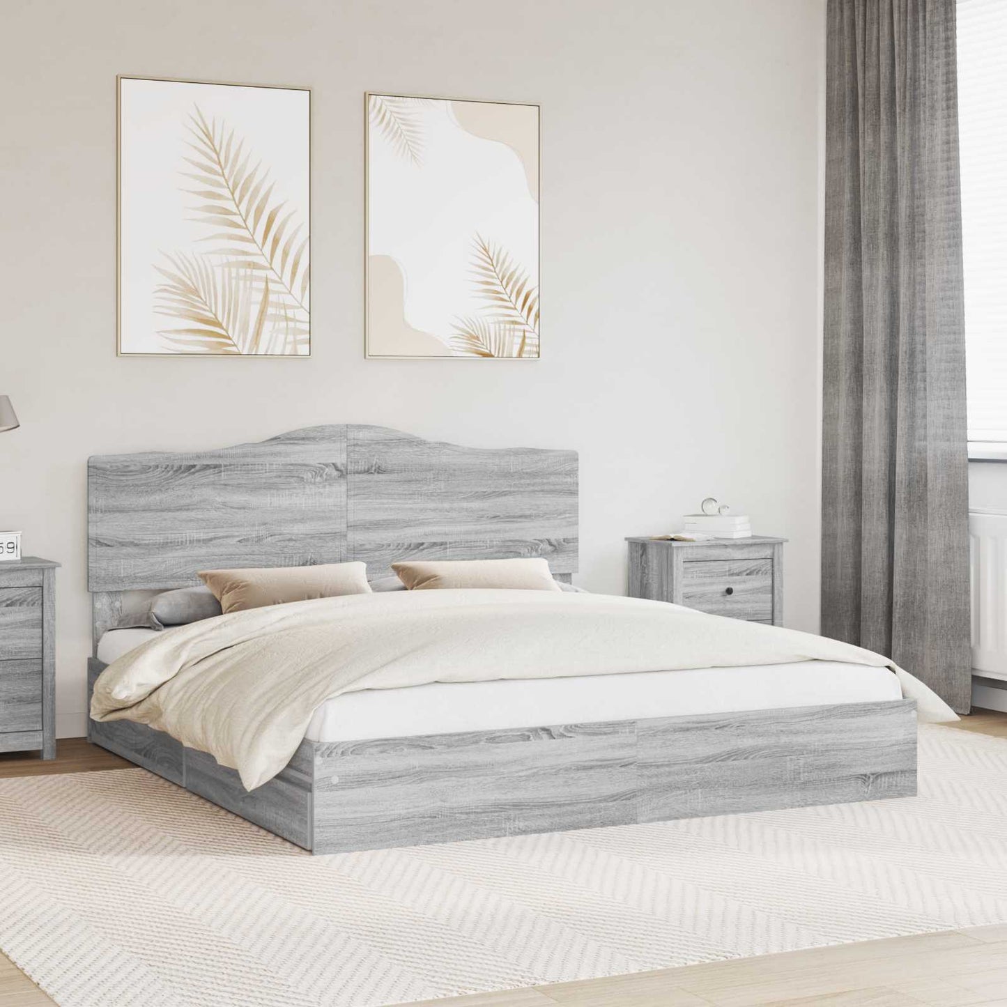 Storage Bed Grey Sonoma 200 x 200 cm Engineered Wood