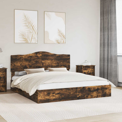 Storage Bed with Drawer Smoked Oak 180 x 200 cm Engineered Wood