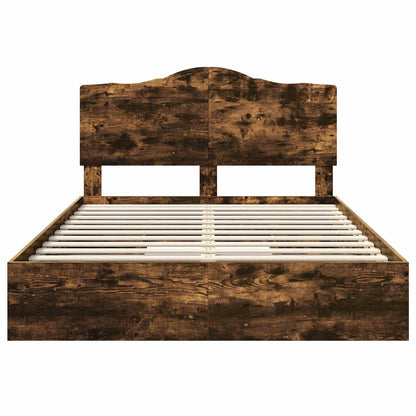Storage Bed with Drawer Smoked Oak 160 x 200 cm Engineered Wood
